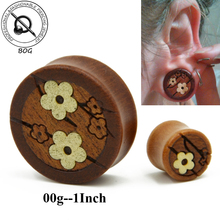 BOG-1 par de madera orgánica oído tapones de túneles tallado A Mano pintado flor medidores de oído piercings expansores cono Camilla 2024 - compra barato