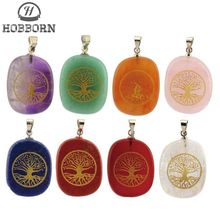 HOBBORN Tree of Life Women Necklace Crystal Healing Chakra Natural Energy Stone Men Casual Pendants & Necklaces Gift 2024 - buy cheap