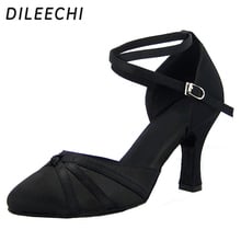 DILEECHI-zapatos de baile latino de satén negro para mujer, zapatillas de baile de salón, zapatos de baile modernos, zapatos de exterior de salón 2024 - compra barato