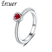 Erluer anéis para mulheres, zircônio vermelho, formato de coração, joia, anel de cristal romântico, acessórios, presente de dia dos namorados 2024 - compre barato
