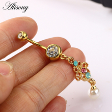 Alisouy 1pc Cute Dangling navel Belly Button Rings Surgical Steel Gold Pendant Navel Piercing Hand fashion Belly Body Jewelry 2024 - buy cheap
