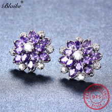Blaike Solid S925 Sterling Silver Amethyst Snowflake Stud Earrings For Women Purple Zircon Flower Earrings Luxury Fine Jewelry 2024 - buy cheap