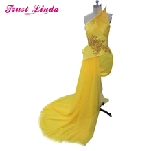 Unique Design Yellow Chiffon Strapless Embroidery Prom Gown Floor Length Evening Dress for Wedding Party Custom Made 2024 - buy cheap