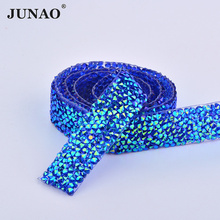 JUNAO-Cadena de diamantes de imitación azul AB, accesorio de 5 yardas x 15mm, embellecedor, aplique nupcial de resina, bandas de cristales, malla para manualidades DIY 2024 - compra barato