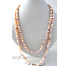 Necklace @ 48''7mm collar de perlas de agua dulce de lavanda Rosa redonda 2024 - compra barato