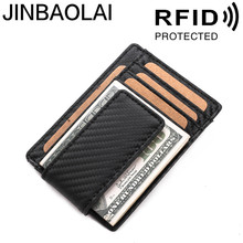 Billetera con Clip de cuero genuino para hombre, billetera con protección de tarjetas RFID, bolsillo pequeño y portátil, de fibra de carbono, para billetes, novedad de 2021 2024 - compra barato