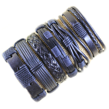 Handmade  Wholesale 6pcs/lot Men Bracelets Multilayer Weave Wrap Hemp&Genuine Charm Black leather bracelets Gift Jewlery-S108 2024 - buy cheap