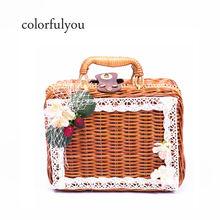 Bolsa feminina de vime com renda estilo vintage, bolsa tote de viagem para férias feita à mão em rattan com estampa de flor, frutas, nova moda 2019 2024 - compre barato