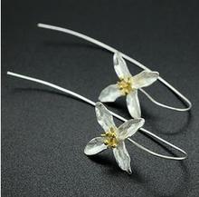 2016 New arrival trendy promotion gift long flower 925 sterling silver female earrings jewelry wholesale jewelry Valentines Gift 2024 - buy cheap