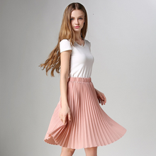 Женская шифоновая плиссированная юбка средней длины, Повседневная летняя уличная розовая юбка в Корейском стиле 2024 - купить недорого