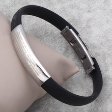 Brazalete de silicona negra, pulseras de acero inoxidable, pulseras de goma para hombres y mujeres, joyería de moda 2024 - compra barato