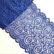2 Yards Depp Blue Embroidery Lace Mesh Fabric Elastic Thick High Quality Lace Trim 18cm Width 2024 - buy cheap