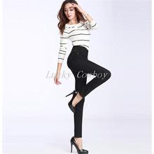 Free Shipping New Arrival Women's Breasted Waist Skinny Jeans Girls Fahion High Waist Elastic Pencil Pants Plus Size Trousers 2024 - buy cheap