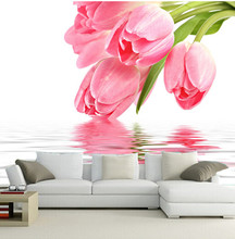 O costume 3d murais, bela tulipa fresca na superfície da água, sala de estar sofá tv parede quarto fundo papel 2024 - compre barato