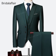 KUSON Groom Men Wedding Prom Suit Green Slim Fit Tuxedo For Men Formal Business Work Wear Suits 3Pcs Set 2018(Jacket+Pants+Vest) 2024 - buy cheap