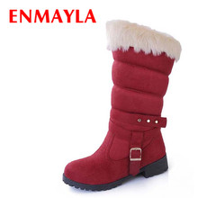 ENMAYLA New Warm Thick Fur Shoes Winter Boots for Women Sexy Punk Rivets Buckle Shoes Low Heels Platform Snow Boots Bigsize34-43 2024 - buy cheap