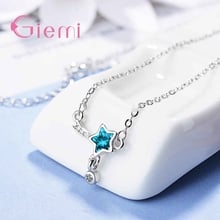 Fashiom Beautiful Minimalism Fashion Delicate Star 925 Sterling Silver  Blue Cubic Zirconia Necklace For Women Girl Gift 2024 - buy cheap