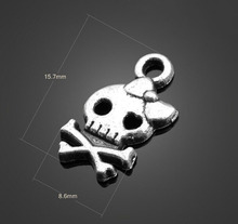 200pcs Antique Silver Bowknot Skull Charms Pendants -DIY Jewelry Findings Necklace Bracelet Fashion Accessories 15.7mmX 8.6mm 2024 - buy cheap