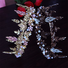 Luxury Bridal Hair Jewelry Colorful Plant Leaf Flower Tiara Baroque Queen King Crown Purple Crystal Tiaras Gold Wedding Crowns 2024 - buy cheap