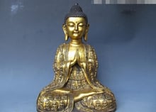 fast shipping USPS to USA S3490 Tibet cloister classical Old Bronze Gild Sakyamuni Buddha King Statue 2024 - buy cheap