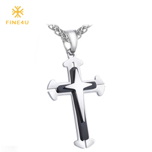 2018 New FINE4U N045 Cross Pendant Necklace For Men Women 316L Stainless Steel Chain Necklaces Crucifix Charm Jewelry 2024 - buy cheap