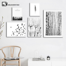 Natureza inverno floresta nórdico cartaz preto branco paisagem arte da lona quadros decorativos de parede decoração escandinava imagem 2024 - compre barato