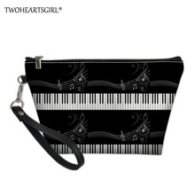 Twoheartsgirl-Bolsa de maquillaje con estampado de música de Piano para mujer, estuche pequeño de cuero para maquillaje, bolsa de viaje para limpieza y belleza 2024 - compra barato
