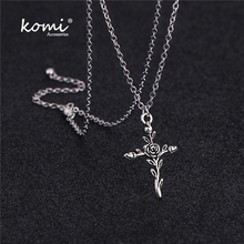 Komi Retro Alloy Flower Cross Pendant Necklace for Women Simple Female Long Chain Necklaces Pendants for Girls Wholesale Jewelry 2024 - buy cheap
