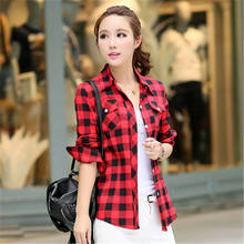 2019 spring and autumn Korean version of the plaid shirt women's long-sleeved cotton shirt bottoming shirt large size shirt DW29 2024 - buy cheap