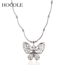 Ethinc Hollowed Butterfly Pendant Necklace Vintage Antique Silver Animal Choker Statement Necklace For Women Party Jewelry Kolye 2024 - buy cheap