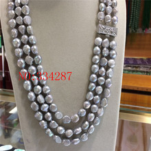 NEW Natural gray Freshwater Pearl Baroque 9-10MM 3 row pearl necklace 20 inch 2024 - buy cheap