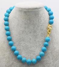 Beautiful blue round 12mm 18" wholesale beads necklace leopard hook Clasp 36" 2024 - buy cheap