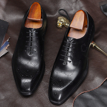 Phenkang-zapatos de cuero genuino para hombre, calzado masculino de negocios, con cordones, color negro, para boda, 2020 2024 - compra barato