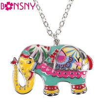 Bonsny Enamel Elephant Necklace Pendant Zinc Alloy  2016 News Decoration Spring Summer Animal Style Girls Woman Novelty Jewelry 2024 - buy cheap