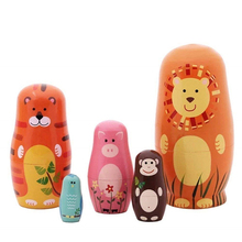 Boneca de madeira babushka, animal fofo, pintura de animal, boneca russa, matryoshka, melhor presente de natal e aniversário, venda imperdível, 5 peças 2024 - compre barato