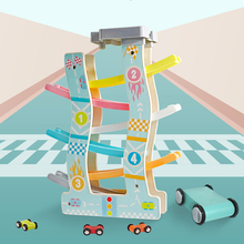 Деревянный слайдер, клик, гоночный трек, игровой набор с 6 гоночными автомобилями, транспортными средствами и поездом, детская Дошкольная образовательная игрушка, 6 уровней 2024 - купить недорого