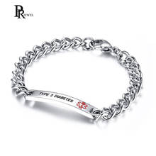 8.0" TYPE 2 DIABETES Stainless Steel Medical Alert Bracelet for Women / Men ID Jewelry Drop shipping 2024 - buy cheap
