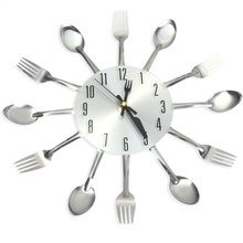 2016 Modern Sliver Cutlery Kitchen Wall Clock Spoon Fork Creative Mirror Wall Stickers Mechanism New Design Home Decor 1382589 2024 - buy cheap