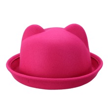 Girls Children Fedoras Hat Spring Bowler Hat Roll Brim Dome Top Hat Devil Horns Cat Ear Felt Wool Sun Hat Good Package 20 2024 - buy cheap