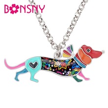 Bonsny-Collar Floral de aleación de esmalte para mujer, Collar con colgante de perro salchicha, joyería de animales de dibujos animados para mujeres, niñas, amantes de las mascotas adolescentes 2024 - compra barato