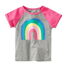 Little Maven New Summer Children Clothing Short O-neck Colorful Rainbow Printed Knitted Cotton Girls Casual Tshirts Tee 2024 - buy cheap