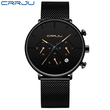 Rerkek kol saati CRRJU Mens Simple Watches Top Brand Luxury Casual Sport Watch Men Black Face Dial Quartz Steel Belt Watches 2024 - buy cheap