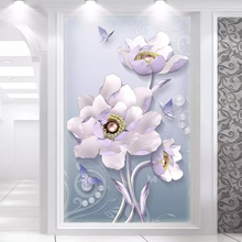 Papel de parede peônia 3d personalizado, mural de decoração moderno minimalista em relevo com qualquer tamanho, à prova d'água, sala de estar, tv para casa 2024 - compre barato