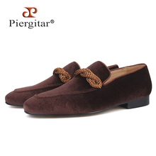 Piergitar 2019 Brown colors velvet handmade men loafers with brown rape party and banquet slip-on men's casual shoes plus size 2024 - buy cheap