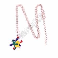 New Arrival Autism Hope rhodium plated Autism Awareness puzzle Piece Pendant with Link chain necklace Drop shipping 2024 - buy cheap