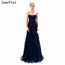 JaneVini Elegant Tulle Long Bridesmaid Dresses for Women Mermaid Cascading Ruffle Sweetheart Backless Formal Prom Party Gowns 2024 - buy cheap