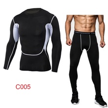 Mens Compression Shirt Pants Set Bodybuilding Tight Long Sleeves Shirts Leggings Sport Suit Workout Fitness Sportswear Size 3XL 2024 - buy cheap