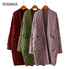 Texifoi suéter longo de tricô feminino, elegante, outono inverno, quente, cardigã feminino, solto, casaco quimono, roupa externa 2024 - compre barato