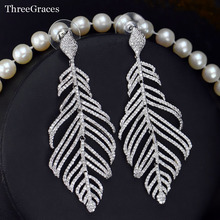 ThreeGraces Korean Fashion Cubic Zirconia Micro Pave Big Long Feather Earrings for Women Party Designer Jewelry Gift ER277 2024 - buy cheap