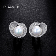 BRAVEKISS exquisite cz simulated pearl stud earrings women hollow earing studs piercing jewelry brincos oorbellen donna BUE0189B 2024 - buy cheap